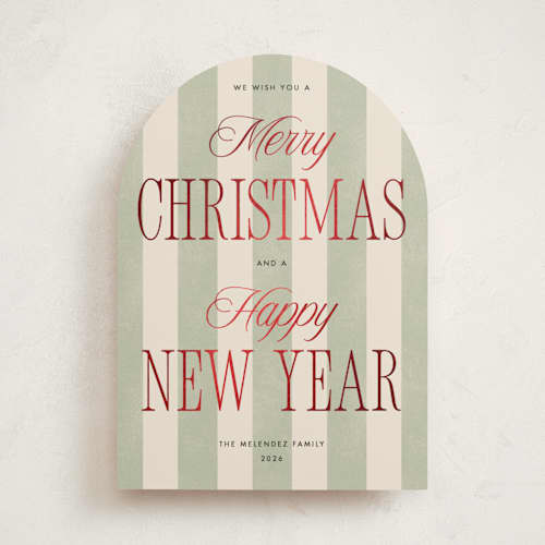 This is a wreath foil pressed holiday cards with foil pressed by Robert and Stella called striped type printing on signature in standard