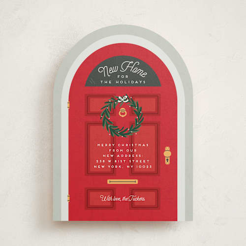 This is a poinsettia non photo holiday cards with standard by Erica Krystek called holiday move printing on signature in standard