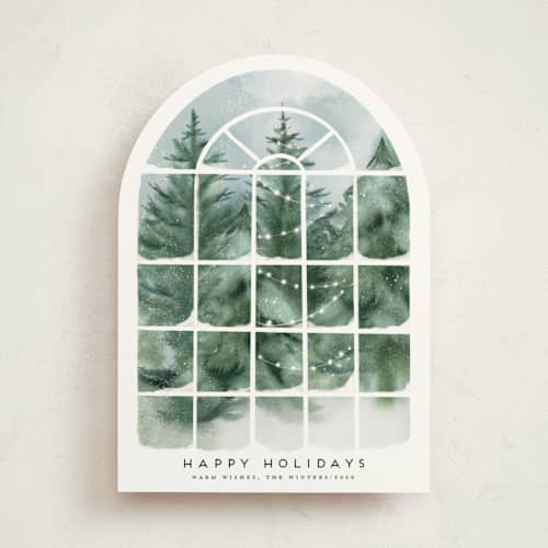 This is a wreath non photo holiday cards with standard by Petra Kern called winter sunroom vista printing on signature in standard