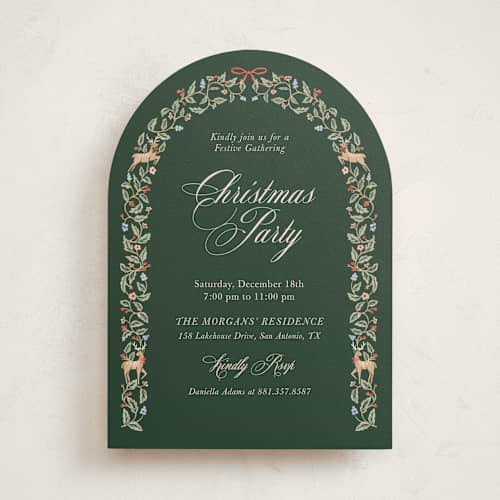 This is a pine holiday party invitations with standard by Elly called festive arch printing on signature in standard