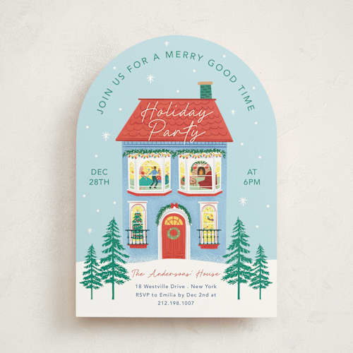 This is a sky holiday party invitations with standard by Elly called merry house printing on signature in standard