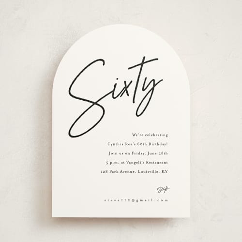This is a cotton party invitations with standard by Stacey Meacham called modern milestone printing on signature in standard