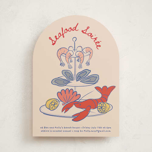 This is a shrimp cocktail party invitations with standard by Studio Suku called seafood tower printing on signature in standard