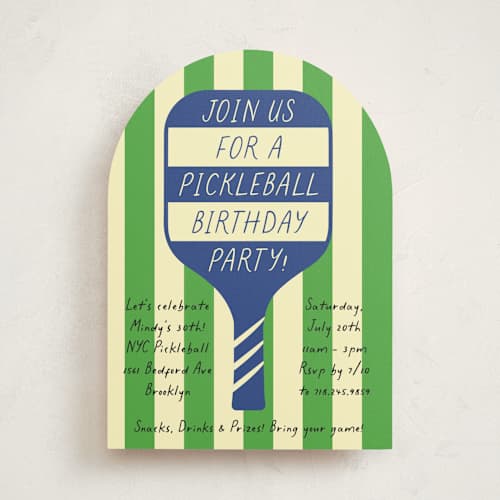 This is a navy party invitations with standard by Jennifer Lew called game day printing on signature in standard