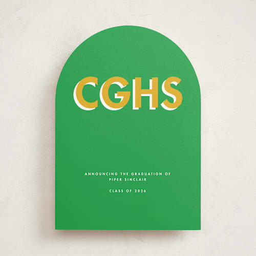 This is a grass graduation announcements with standard by mo kelley called bold initials printing on signature in standard