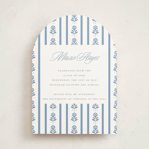 This is a provincial blue graduation announcements with standard by Erin German called sweet garden printing on signature in standard