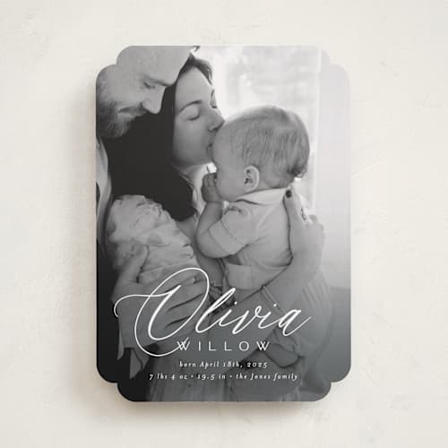 This is a cloud birth announcements with standard by Everett Paper Goods called serenity printing on recycled smooth signature in standard