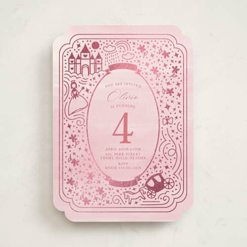 This is a bubblegum kids birthday invitations with foil pressed by Teju Reval called princess printing on signature in standard