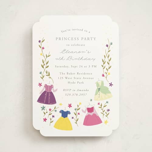 This is a silk kids birthday invitations with standard by JeAnna Casper called disney princess party printing on signature in standard
