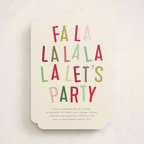 This is a ivory holiday party invitations with standard by Baumbirdy called la party printing on signature in standard
