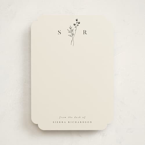 This is a linen personalized stationery thank you cards with standard by Kelly Schmidt called botanical monogram printing on signature in 5x7