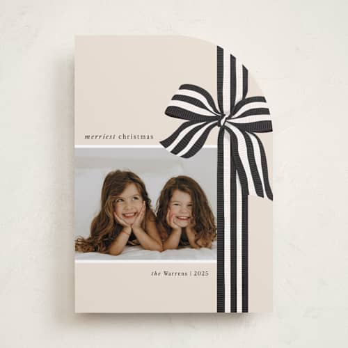 This is a charcoal photo christmas cards with standard by Angela Marzuki called ribbon wrapped printing on recycled smooth signature in standard