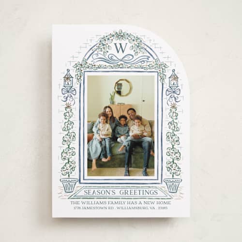 This is a lake foil pressed holiday cards with foil pressed by Paper Sun Studio called colonial christmas printing on recycled smooth signature in standard