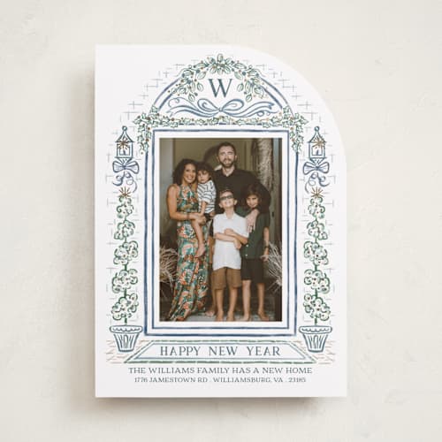 This is a lake foil pressed holiday cards with foil pressed by Paper Sun Studio called colonial christmas printing on recycled smooth signature in standard