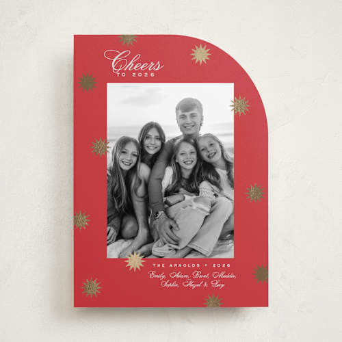 This is a ruby foil pressed holiday cards with foil pressed by Alston Foster called wonder printing on recycled smooth signature in standard