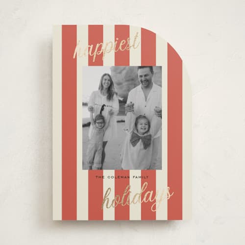 This is a berry foil pressed holiday cards with foil pressed by Louise Kay called happiest holidays printing on recycled smooth signature in standard