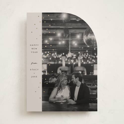 This is a ecru foil pressed holiday cards with foil pressed by Dana Duricekova called minimal sparkle printing on recycled smooth signature in standard
