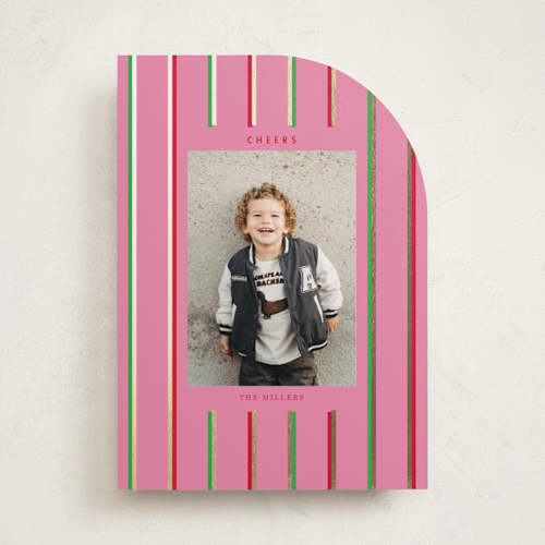 This is a peony foil pressed holiday cards with foil pressed by Baumbirdy called colorful stripes printing on recycled smooth signature in standard