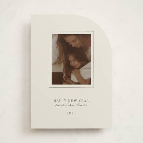 This is a milk foil pressed holiday cards with foil pressed by Studio Suku called gold frame printing on recycled smooth signature in standard