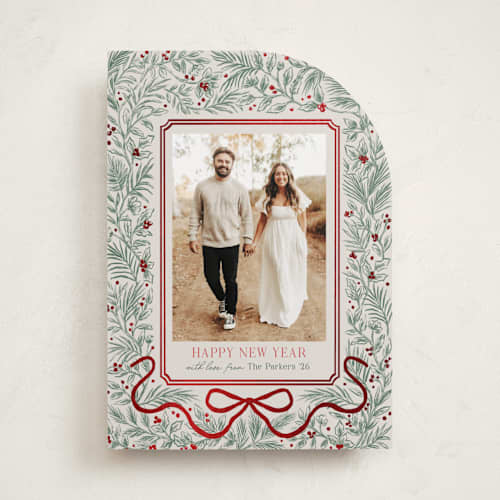 This is a pine foil pressed holiday cards with foil pressed by Elly called merry botanical printing on recycled smooth signature in standard
