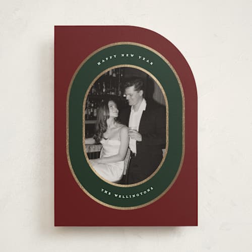 This is a wine foil pressed holiday cards with foil pressed by Grae called holiday velvet printing on recycled smooth signature in standard