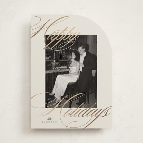 This is a cream foil pressed holiday cards with foil pressed by Carolyn Nicks called dreamy printing on recycled smooth signature in standard