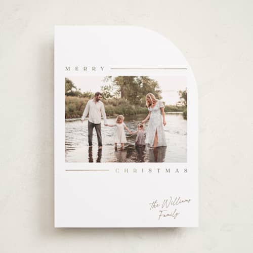 This is a snow foil pressed holiday cards with foil pressed by Robert and Stella called kent printing on recycled smooth signature in standard