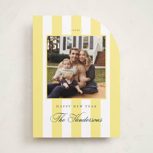This is a honey new year photo cards with standard by Emily Betts called preppy stripes printing on recycled smooth signature in standard