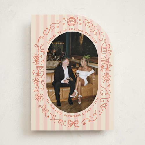 This is a poppy new year photo cards with standard by Creo Study called doodled cheers printing on recycled smooth signature in standard