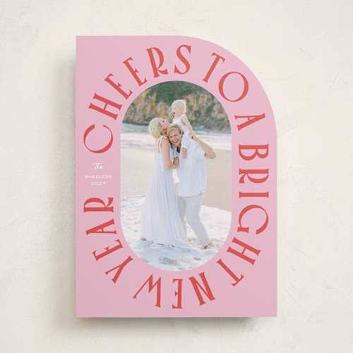This is a peppermint new year photo cards with standard by Erin German called cheers to a bright new year printing on recycled smooth signature in standard