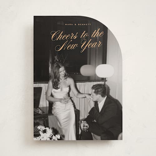 This is a apricot new year photo cards with standard by Ekko Studio called classy cheer printing on recycled smooth signature in standard
