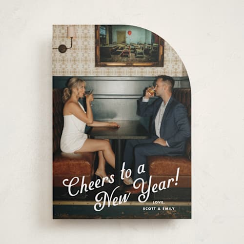 This is a snow new year photo cards with standard by Kate Ahn called cin-cin printing on recycled smooth signature in standard