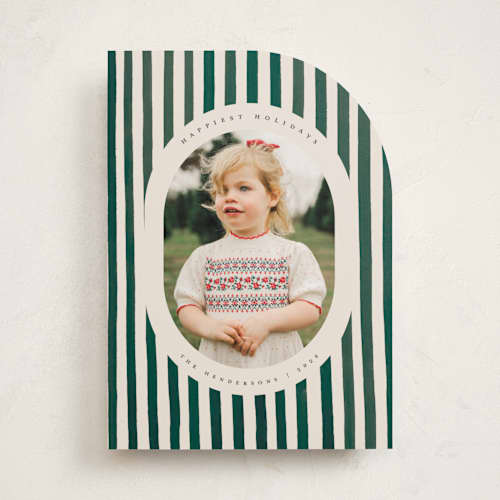 This is a pine needle new year photo cards with standard by Teju Reval called vintage stripes printing on recycled smooth signature in standard