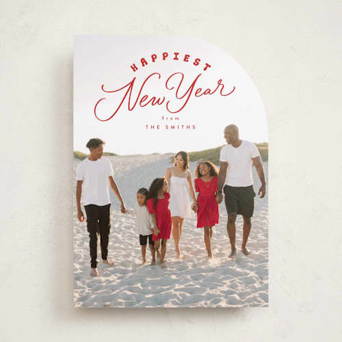 This is a candied apple holiday photo cards with standard by Everett Paper Goods called paisley printing on recycled smooth signature in standard