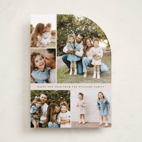 This is a vanilla holiday photo cards with standard by Lindsay Megahed called festive five printing on recycled smooth signature in standard