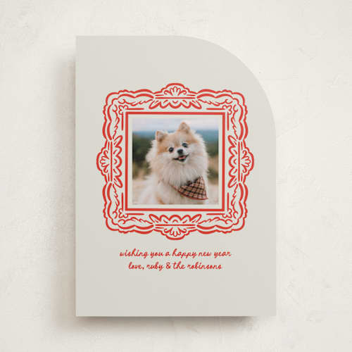This is a berry holiday photo cards with standard by mo kelley called friendly frame printing on recycled smooth signature in standard
