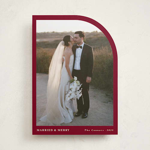 This is a holly berry holiday photo cards with standard by Oma N. Ramkhelawan called arched simplicity printing on recycled smooth signature in standard