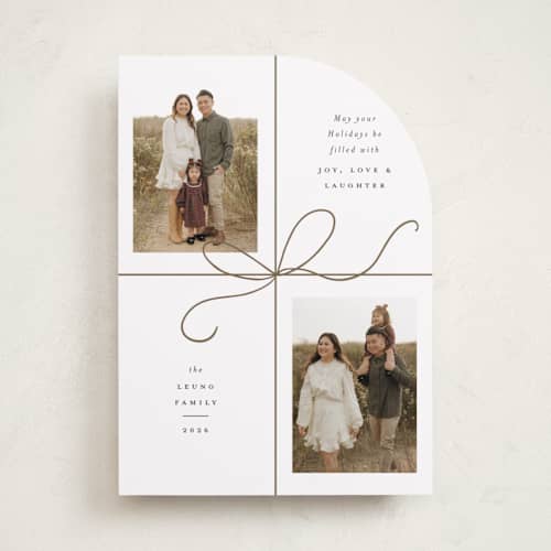 This is a snow holiday photo cards with standard by Emily Betts called bow two printing on recycled smooth signature in standard