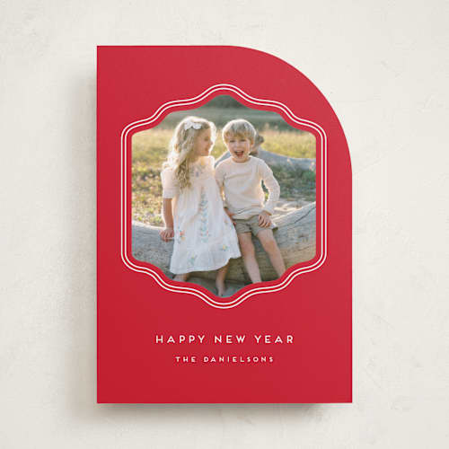 This is a peppermint holiday photo cards with standard by Rebecca Durflinger called preppy curved frame printing on recycled smooth signature in standard