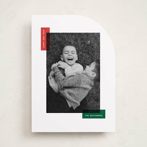 This is a elf holiday photo cards with standard by Jelena Vuletic called borderly printing on recycled smooth signature in standard