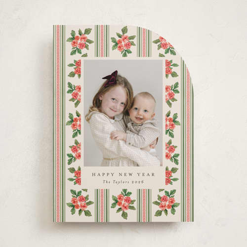 This is a buttercream holiday photo cards with standard by Christy Hy Lee called nostalgic wallpaper printing on recycled smooth signature in standard