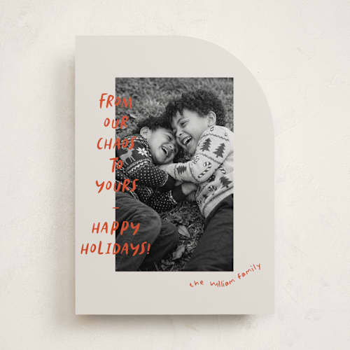 This is a crimson holiday photo cards with standard by Vera Lim called happy chaos printing on recycled smooth signature in standard