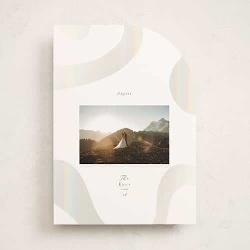 This is a smokey sage gloss press holiday cards with gloss press by Ana Sharpe called shimmer geo printing on signature in standard