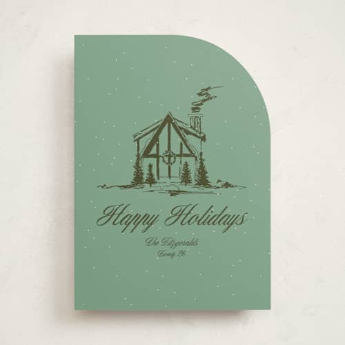 This is a pine non photo holiday cards with standard by Jen Ramsey called christmas cabin printing on signature in standard