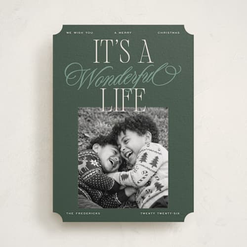 This is a forest photo christmas cards with standard by Jackie Crawford called wonderful life stack printing on recycled smooth signature in standard