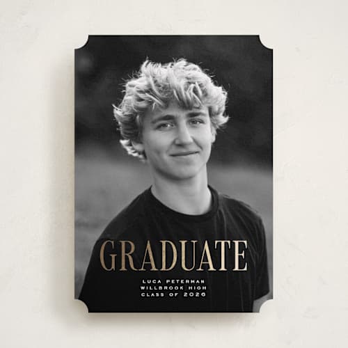 This is a snow graduation announcements with foil pressed by Rebecca Durflinger called graduation printing on recycled smooth signature in standard