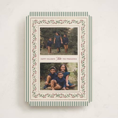 This is a juniper foil pressed holiday cards with foil pressed by Jenna Holcomb called festive vine printing on recycled smooth signature in standard