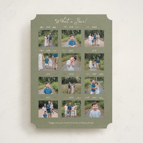 This is a mountain foil pressed holiday cards with foil pressed by Claudia Orengo called year scribbles printing on recycled smooth signature in standard