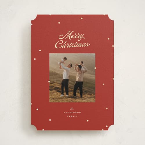 This is a poinsettia foil pressed holiday cards with foil pressed by Ellen Schlegelmilch called dainty dots printing on recycled smooth signature in standard