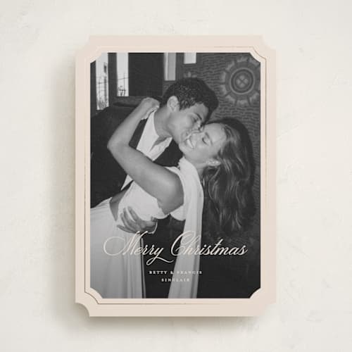 This is a cream foil pressed holiday cards with foil pressed by Pixel and Hank called gem printing on recycled smooth signature in standard